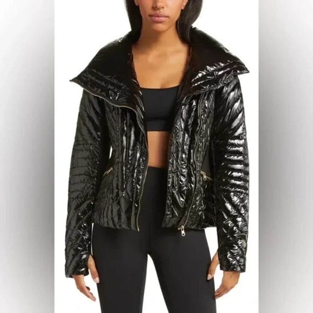 Blanc Noir Womens Quilted Panel Motorcycle DOWN Jacket Medium $179 NEW‎